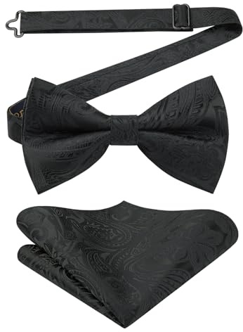 Enlision Fliege Mit Einstecktuch fur Herren Paisley Vorgebunden Fliegen für Hochzeit Anzug Smoking