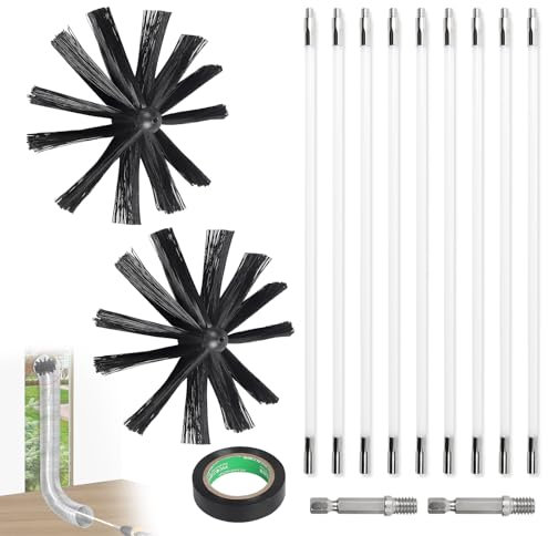 EFUTURETIME 3.6m Kaminbürste Stange Set, Ø 200mm Schornsteinfeger Bürste, Ofenrohrbürste Nylon mit 9 Flexible Stangen 410mm, Verwendbar mit Akkuschrauber, Kaminbesen für Kamin, Rohre, Trockner