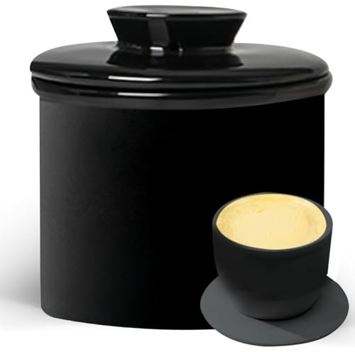 PRITOK Beurrier Français : 1 Beurrier en Céramique De Qualité, Refroidi par l'eau avec Ligne d'eau, pour Comptoir De Cuisine (Noir)