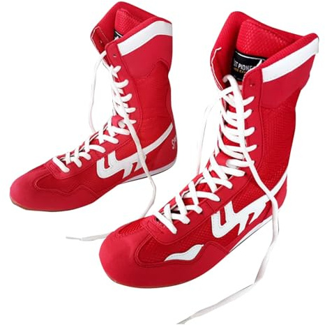 Scarpe da boxe High Top Training Wrestling Stivali Lunghi Scarpe da Boxe Scarpe da Gare Formazione Sneaker Scarpe Uomo, Rosso, 42 EU X-stretta