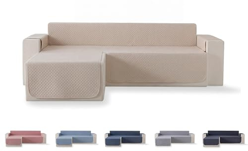 Todocama – Funda Cubre sofá, plazas, Protector de sofás Acolchado de Rombos, Transpirable, fácil de Limpiar, (Beige Arena, Chaise Izquierdo 240cm)