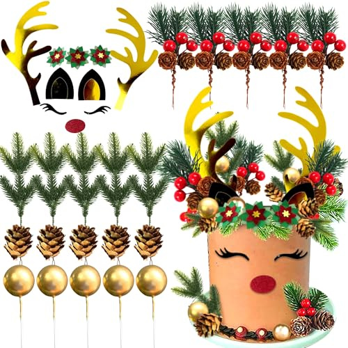 LaVenty Reindeer Deer Cake Decoration Christmas Cake Toppers Baby Shower Cake Decoration Birthday Cake Decor Deer Antlers Cake Deer Ears