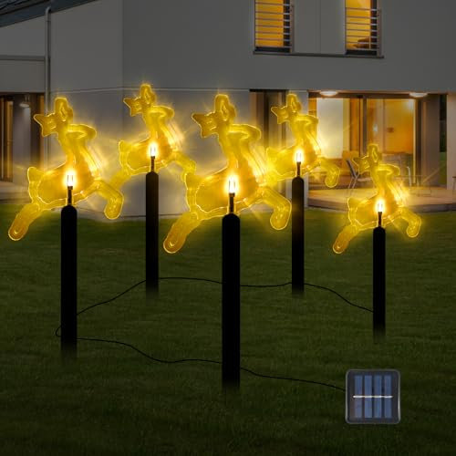 5 Stück LED Gartenstecker Weihnachten, solarbetriebenes Weihnachts-warmes Licht, Beleuchtung Atmosphäre Lichter, für Weihnachtsdekoration im Freien, Camping, Garten, Rasen (warm weiß)
