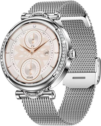 Atlanta Fitnesstracker für Damen Uhr mit Herzfrequenz Puls Blutdruck Telefon Freisprechen Schlaf Schritte Farbdisplay Smartwatch Metallband Wechselband - 9736/19 (Silber)