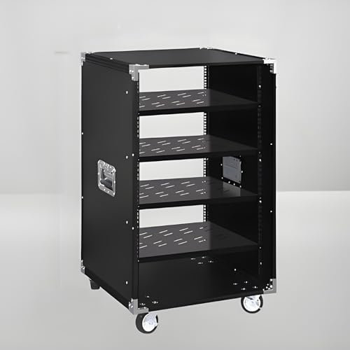 YQMHEZ 1-5-stufiger HiFi Rack, mehrlagiger bodenstehender Audio Rack HiFi Regal, Netzwerk-Server-Rack mit offenem Rahmen, mit Lenkrollen, Stereoschrank(Nero,4 Tier)