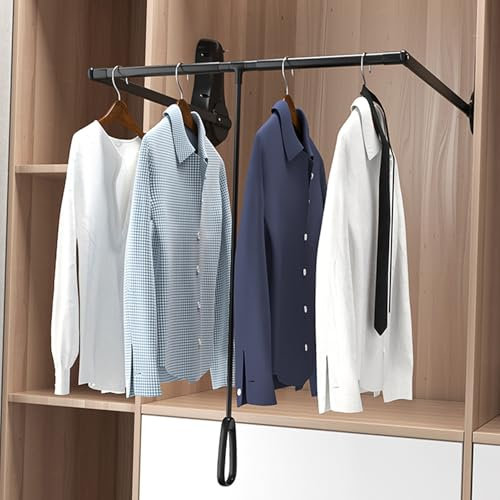 Ausziehbare Garderobenstange, Verstellbarer Kleiderbügel, Soft-Reset-Teleskop-Garderobenstange, Doppeltes Dämpfungspuffer-Aufhänger-Aufbewahrungssystem, Platzsparend, Tragfähigkeit 30 Kg(Black,650-850