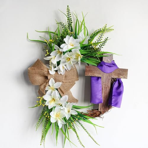 Rebenkranz Dekokranz KruzifixOsterdekorationen Osterkranz Tischkranz Kranz aus Zweigen Naturkranz als Türkranz nutzbar, stylische Osterdekoration (Lila Seidenschal,35 cm)