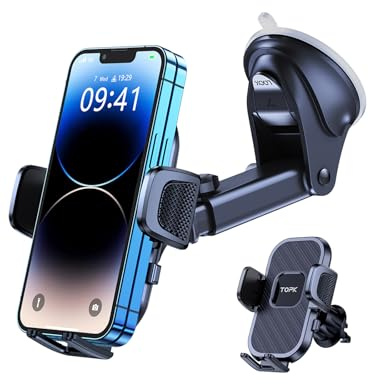 TOPK Handyhalterung Auto Upgrade【Stärkste Saugnapf & Lüftungshaken】4 in 1 Saugnapf & Lüftung Halter KFZ Autohalterung Zubehör Handy Halterung Auto für Armaturenbrett/Windschutzscheibe/Lüftungsschlitz
