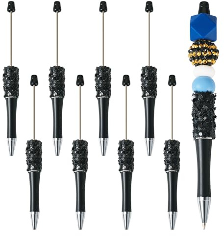 Spritewelry 8 penne a sfera in plastica con brillantini, per fai da te, con fusto, inchiostro nero, per decorazioni fai da te, ufficio, scuola, colore: nero