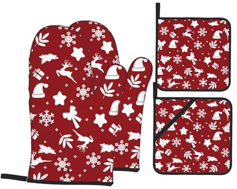 Guanti Da Forno E Presine Da Cucina Set, Christmas Guanti Da Forno Addensare Guanti Da Cucina Professionale Guanti Da Forno Per Ringraziamento Natale Grill