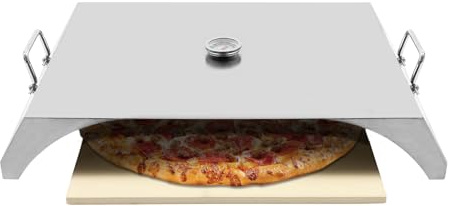 Horno para pizza con piedra para pizza para barbacoa y horno de gas, ideal para horno de leña y camping, con termómetro manual, tamaño de pizza de 30,48 cm, máx. 260 °C (sin pala para pizza)
