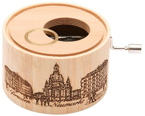 Hochzeitsspieluhr aus Bambus mit dem Hochzeitsmarsch von Mendelssohn, Motiv Dresden Neumarkt mit Frauenkirche, deluxe-Edition