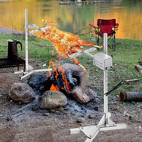Pig Spit Rotisserie Grill Kit - BBQ Grill Rotisserie w/Electric Motor, Heavy Duty Automatic BBQ Rotisserie for Outdoor Camping