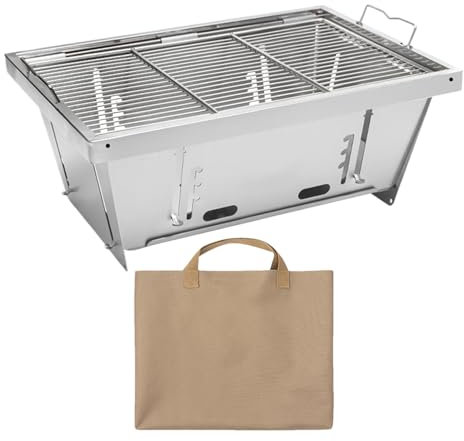 Grills de cuisine en plein air, gril de camping portable - Grill en acier inoxydable pour barbecue pliable à hauteur réglable | Barbecue au charbon de bois avec poignées, Kits d'outils de