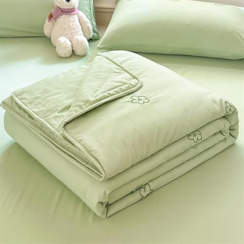 DOTBUY-SHOP Quilted Bedspreads, Embroidery Pattern Quilt Bed Throws Cotton Filling Duvet Super King Single Double Size Children's Bed Quilted Throw for All Season (Green,150x200)
