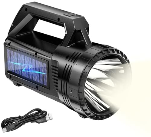 Genérico Linterna Solar Recargable, Linterna LED de 800 Lúmenes para Trabajo, Linterna Impermeable con Batería Recargable para Trabajo Viajes Camping Senderismo
