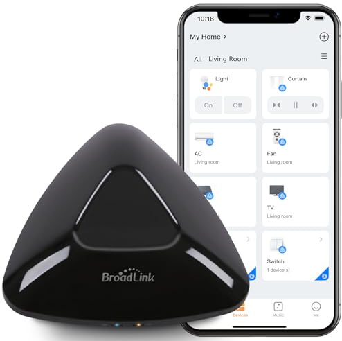Broadlink RM MAX Smart Home Hub, Wi-Fi & BLE Universal Remote för IR/RF-enheter, Kompatibel med Alexa & Google Home, Enkel installation, RF-hubb för TV, AC, Persienner