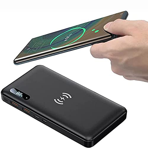 Banque d’Alimentation sans Fil 30000Mah 65W / 15W Chargeur Portable QC3.0 / QC4.0 / SCP Charge Rapide avec 2 entrées et 3 Sorties (Qi et USB C) Batteries externes, tablettes et Plus, Noir