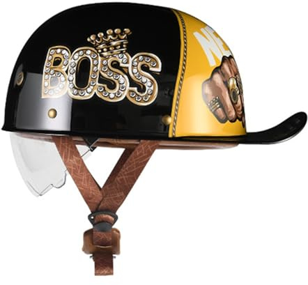 Caschi Cromwell Moto retrò Vintage Casco Scodella Semi Integrale con Visiera Casco Aperto Jet in ABS Certificato ECEDOT per Motocicletta Scooter e Bici per Uomo e Donna 15,XXL:63-64CM
