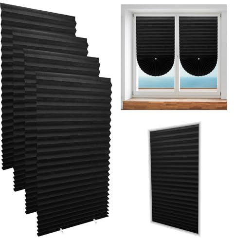 4 Pack Blackout Paper Blinds, 60x150cm Temporary Stick On Window Shades, No Drill Pleated Blinds & Non-Woven Fabric, High Shading for Home, Bedroom, Bathroom