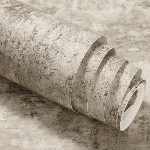 Pamatio Concrete Glitter Effect Wallpaper for Living Room, Brown Gold Vintage Industrial Mottled Textured Metallic Wallpaper - for Bedroom Adults Corridor Wall Paper, 53cm X 9.5m