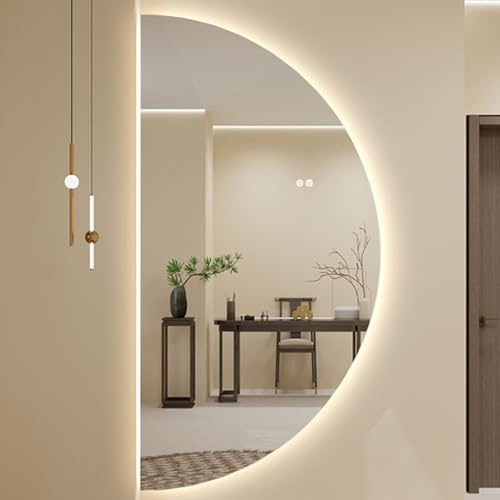 JNTFNE Specchio da Bagno a LED, Specchio da Trucco semicircolare antiappannamento con Funzione dimmerabile - Grande Mezzaluna Irregolare da Parete - 3 Colori