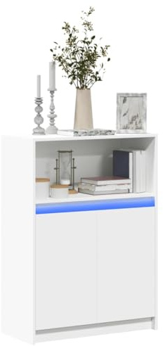 HaoChrymec Buffet LED Blanc en Bois d’ingénierie, Meuble Salon Rangement avec éclairage LED, Buffet Salle à Manger, Commode Cuisine, Meuble laqué Blanc, 72 x 34 x 100 cm