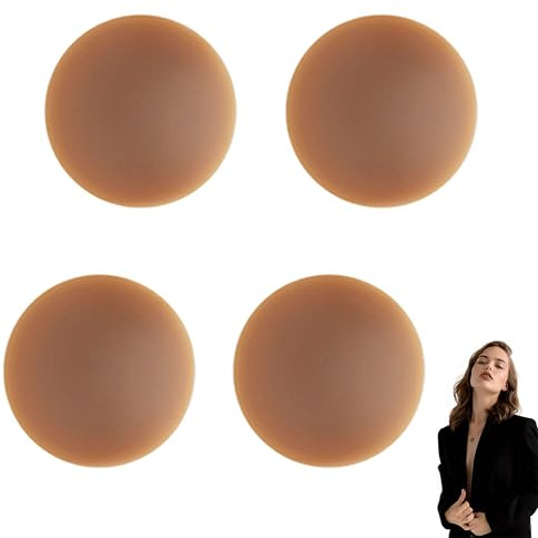 YDYxieji Nipple Covers for Women, 4 Pairs Nipple Covers, Invisible Silicone Pasties, Reusable Adhesive Bra, Sweat Proof Breast Pads 10cm/3.93Inch for Wedding, Sports - No Show