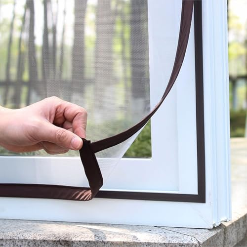 LRYELWA Fly Screen Mosquito Net for Windows,Magnetic Window Screen,Grey Mesh Insect Window Screen to Keep Bugs,Flys and Mosquitoes Out,Self-Adhesive,Customizable (60cm x 100cm,Brown)