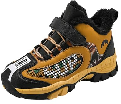 Scarpe da ginnastica per bambini e ragazzi, scarpe da ginnastica invernali, con calda imbottitura, antiscivolo, per bambini, per attività all'aperto, con lacci, scarpe da ginnastica, marrone, 31 EU