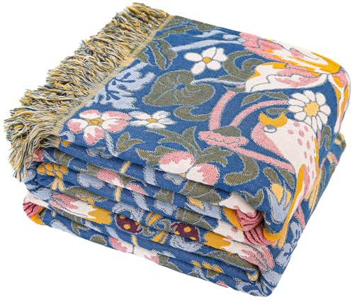 HOORDRY Doppelseitige Boho Tagesdecke 100% Baumwolle | 150x200CM Musselin Decke mit Fransen,Weich Hautfreundlich Kann als Dekorative Bettüberwurf, Sofadecke oder Sesselüberwurf