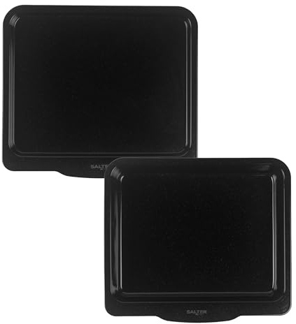 Salter Brilliance Roaster & Baking Tray Set - 35.5 x 40cm Pans, Vitreous Enamel Coated Steel, Non-Stick, Easy Clean, Dishwasher Safe, Made in the UK, PFAS-Free, Multipurpose Oven Trays, Black Speckled