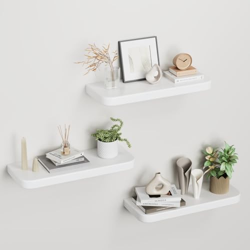 hi-home Wandregal Holz 3er Set 40 cm, Schweberegal mit Halterung, Weiß | Wandregal aus Massivem Kiefernholz im 3er Set mit Verdeckter Halterung 40 cm Breit für Stilvollen Stauraum in Jedem Raum