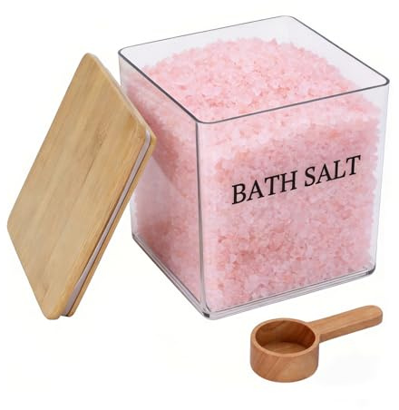 Punorric Bath Salt Jar 2.5L Large Bathroom Storage Jars with Wooden Spoon, Airtight Salt Container, Clear Bathroom Storage Containers, Decorative Salt Storage Jar with Lid for Spa Kitchen Counter