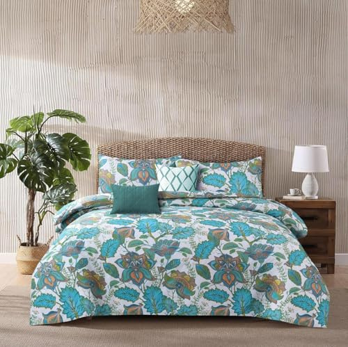 THREAD & TAILOR Double Size Duvet Cover Set - 4 Piece Bedding Set with Fitted Sheet & Pillowcases - RAIN FOREST - Soft Microfibre