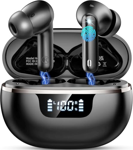 Wireless Earbuds, 2026 Bluetooth 5.4 Headphones Deep Bass, 45H Playtime In Ear Earphones HiFi Stereo, Ear buds with 4 ENC Noise Cancelling Mics, IP7 Waterproof Earbuds with LED Display, Fast Charging