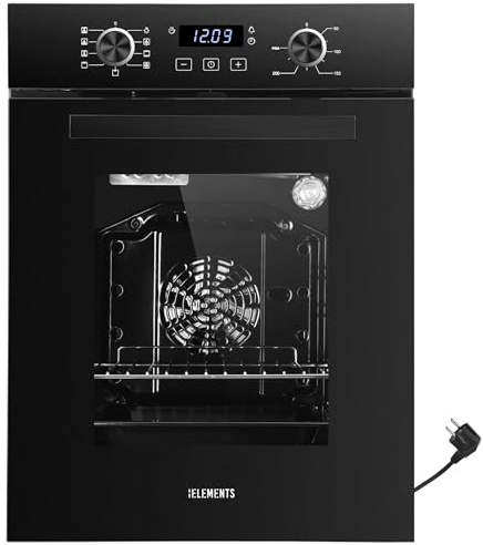 KB ELEMENTS Einbaubackofen 45 cm - Backofen 45 cm breit, 50 Liter, Aqua Clean, Circle Fan Heater, Wide-Screen-Window, versenkbare Drehknebel