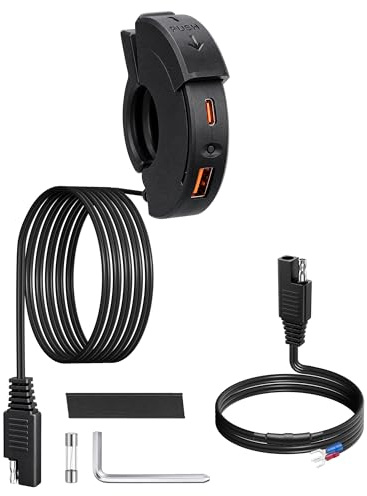 Sanicata Cargador USB para Moto, 48W, Impermeable IP65/IP67, Accesorios para Moto, 12V/24V Carga Rápida con Interruptor, QC3.0 USB-A & PD Type-C, Compatible con Teléfonos, Tablets, GPS