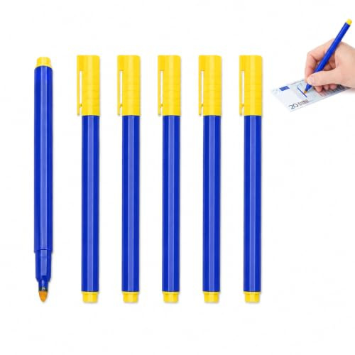 Lot de 6 stylos de vérification de billets – Stylo de vérification professionnel pour billets de banque – Test rapide d'authenticité pour dollars euros et plus encore – Stylo de vérification d'argent