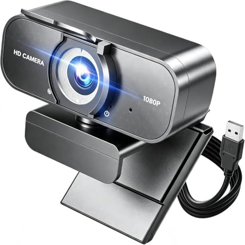 TRAUSI Full-HD-Webcam mit 1080p, Weitwinkelobjektiv & geräuschunterdrückendem Mikrofon, automatische Belichtung, Sichtschutz, Plug & Play USB-Kamera für Laptop, PC, Mac, kompatibel mit Zoom