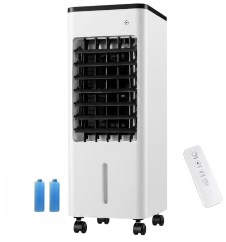 Générique Rafraîcheur d'air Évaporatif Mobile, Climatiseur Silencieux 4-en-1 avec Humidificateur et Ventilateur, 3 Vitesses et 3 Modes pour Chambre Bureau Salon – 55cm, Noir (Noir)