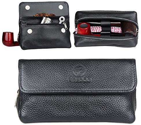 FIREDOG Leather Smoking Pipe Bag Pouch Case for 2 Pipes (Black)