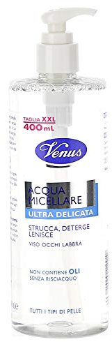 Venus, Acqua Micellare Ultra Delicata, Struccante e Detergente, Con Acqua Virginiana Lenitiva, Non Contiene Oli, Senza Bisogno di Risciacquo, Ideato per Tutti i Tipi di Pelle, 400 ml