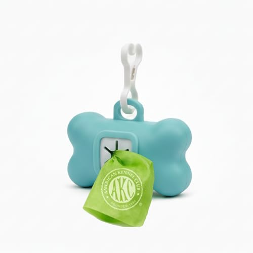 American Kennel Club - Dog Waste Bag Dispenser with 3 Refill Rolls | 60 Fresh-Scented | Leak-Proof | Heavy-Duty Poop Bags | Clip-On Holder for Leash, Easy Refill & Durable | Pantone Green & Blue