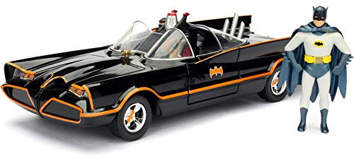 Jada Toys – 98259bk – Batmobil – 1966 Version – mit Figuren – Maßstab 1/24 – Schwarz/Rot