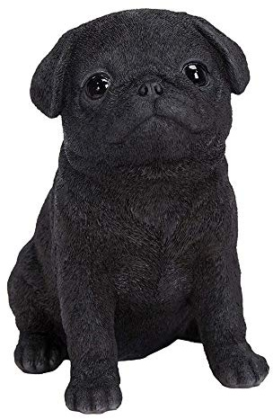 Vivid Arts Pet Pals schwarzer Mops-Welpe | Dekoration für Haus oder Garten aus Kunstharz | PP-BPUG-F