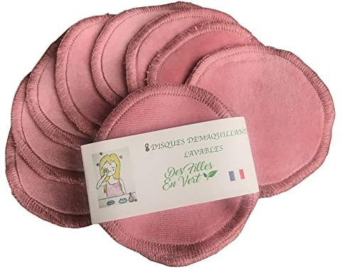 DES FILLES EN VERT®Disques cotons démaquillants, 8 pcs, lingettes lavables réutilisables, zéro déchet, fabriqué en France, super doux, tout type de peau, emballage zéro plastique.