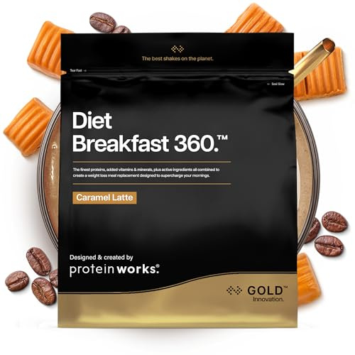 Protein Works | Diet Breakfast 360 - Gold, Caramel Latte, 36 Portionen, 2kg | Diät-Mahlzeitenersatz, Abnehmen Shake, Gewichtsverlust, mit Koffein, grünem Tee, Yerba Mate, 24 Vitamine & Mineralstoffe