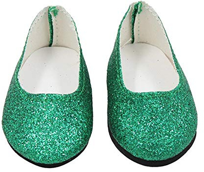Aeromdale Puppenschuhe, Glitzer, flache Schuhe für 45,7 cm große amerikanische Puppenmädchen, Puppen, 46 cm, Puppenzubehör, Spielzeug, Grün, 1 Paar
