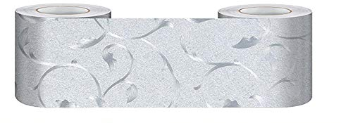 Tapetenbordüre selbstklebend zum Aufkleben für Wohnzimmer Küche Badezimmer Abnehmbare Wasserdicht Bodenleiste PVC Dekorative Bordüre Silberrebe 20cm X 500cm